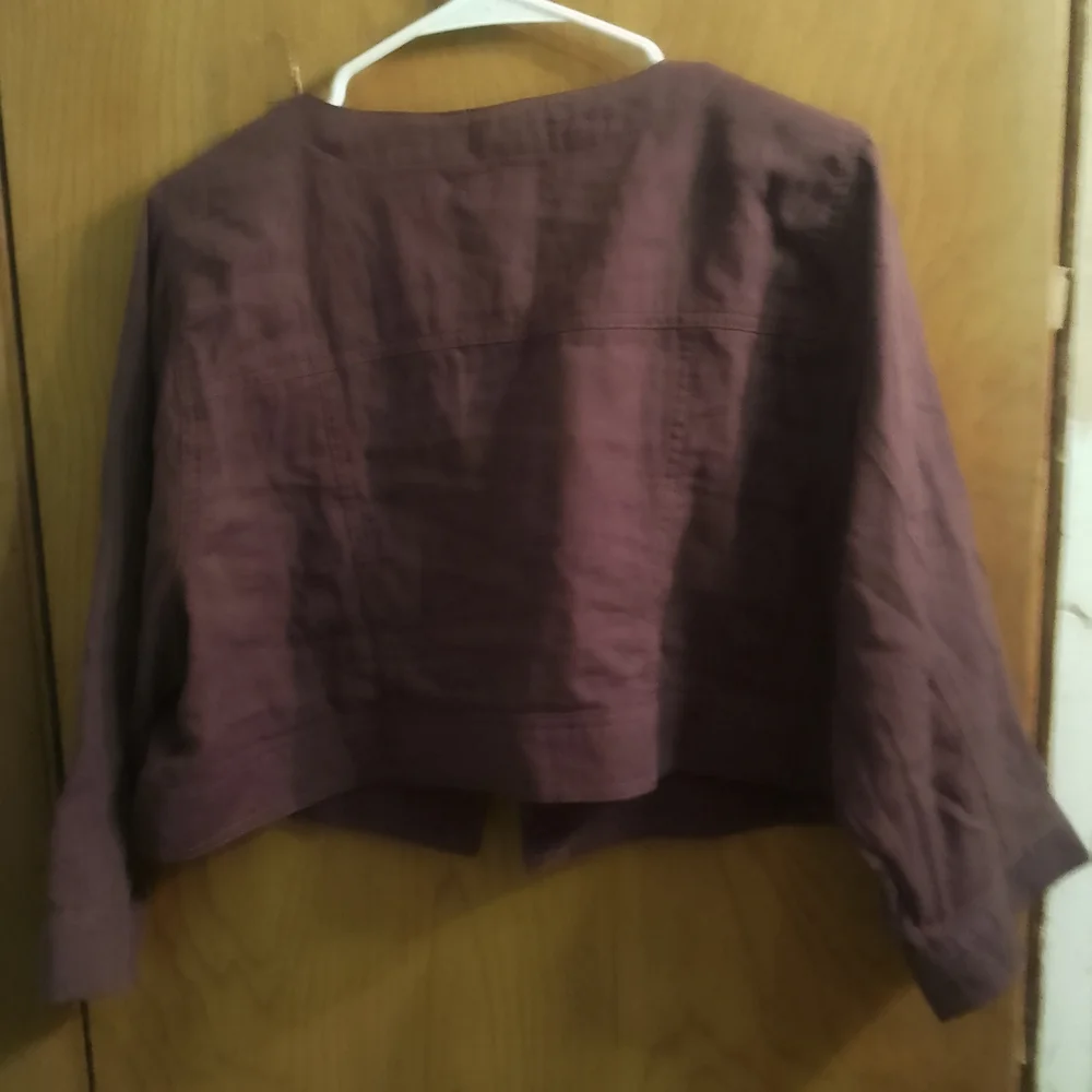 Torrid Women's Double Gauze Cropped Collarless Jacket In Spruce 3/4‎ Sleeve